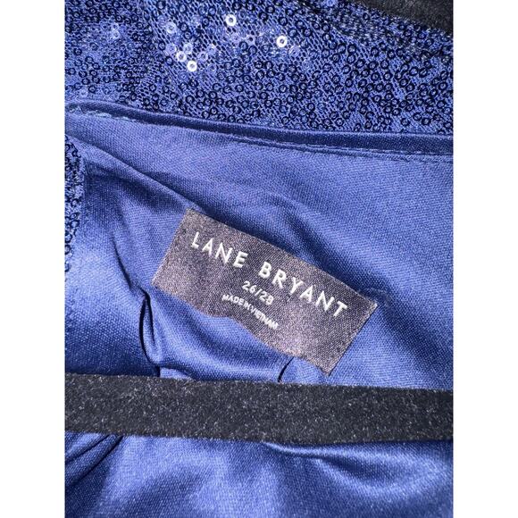 LANE BRYANT MARITIME BLUE SEQUIN FLUTTER SLEEVE WIDE LEG JUMPSUIT SZ 26/28 GLAM - Picture 12 of 14